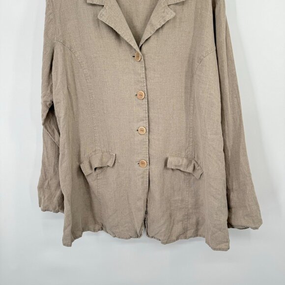 FLAX Women's Linen Blazer Jacket Button-Front Beige size large lagenlook - Picture 6 of 9
